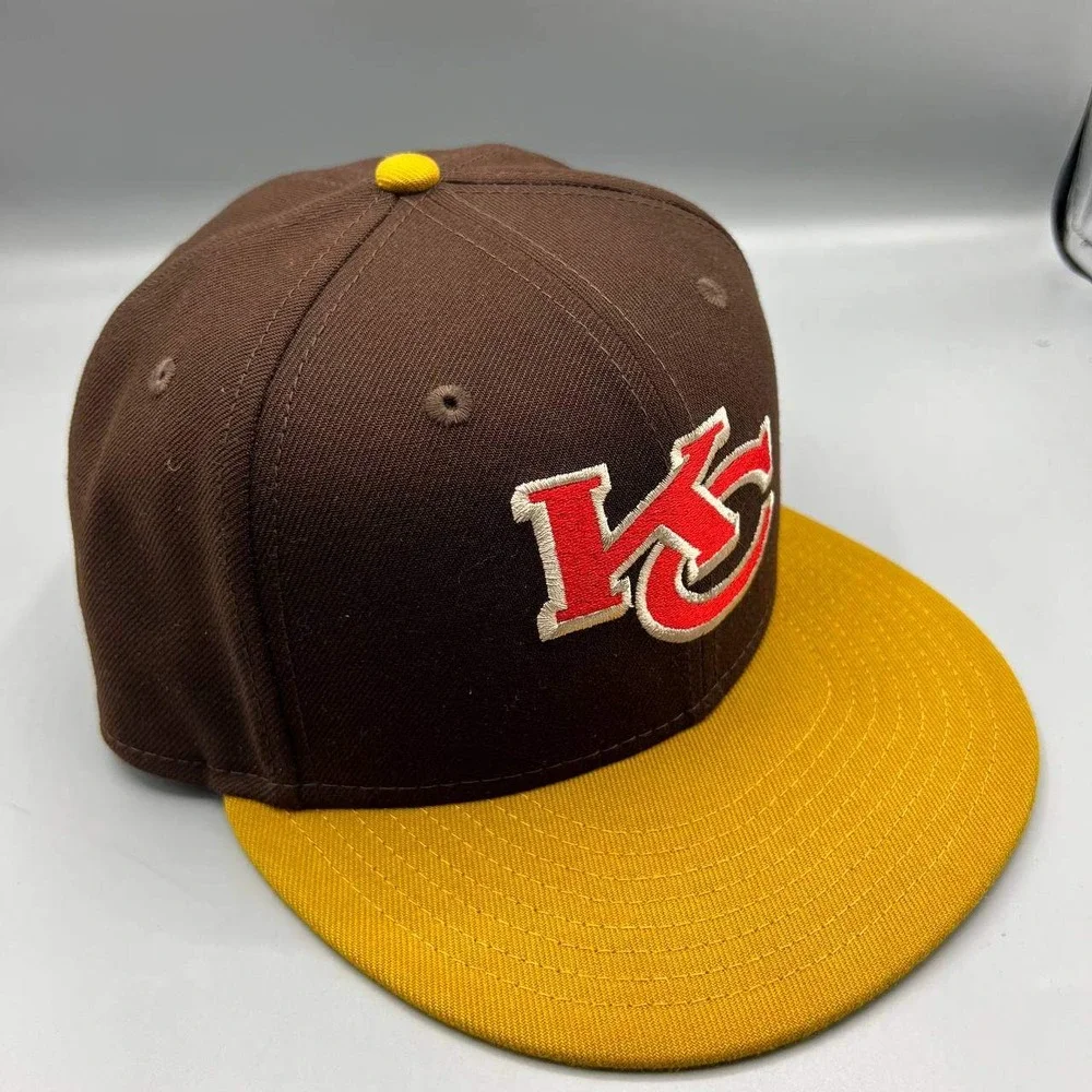Kansas City Chiefs Hat Men 7 1/2‎ Brown Yelllow 59Fifty New Era MLB Fitted Cap